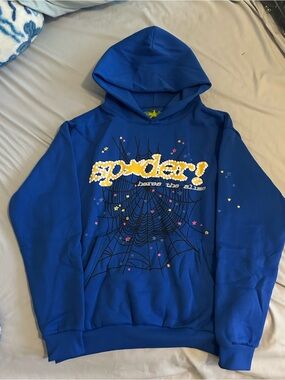 Blue 'spider!' Graphic Hoodie Sweatshirt - Unbranded